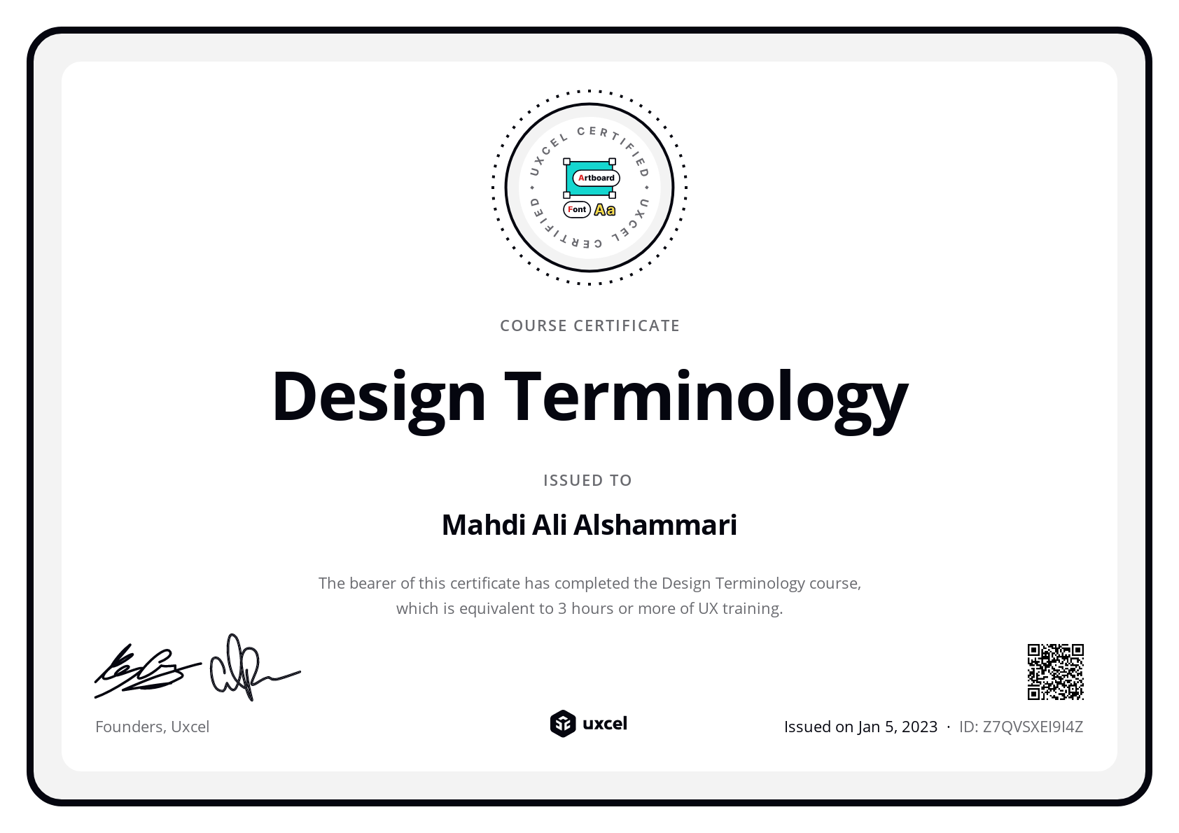 Mahdi Ali Alshammari's certificate
